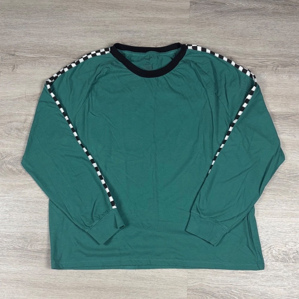 Arizona Jean Co Long Sleeve T-Shirt Women XXL Green Checkerboard Raglan Skater